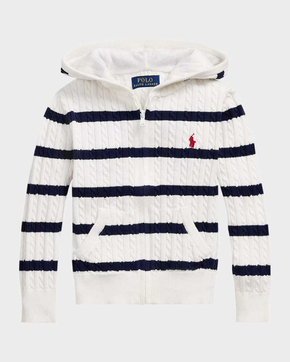Boy's Striped Cable Knit Sweater, Size 2-6X